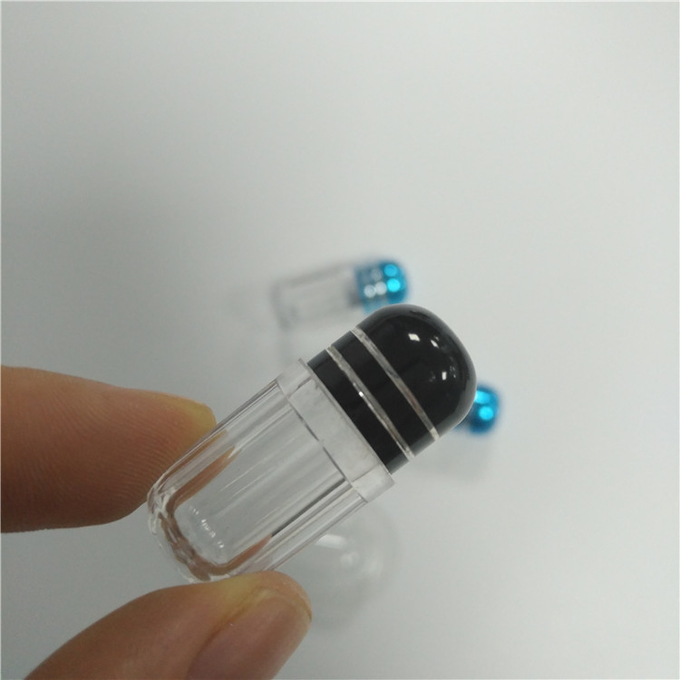 명확한 플라스틱 알약 Bottless 코뿔소 캡슐 콘테이너 3D 카드를 위한 다채로운 금속 모자