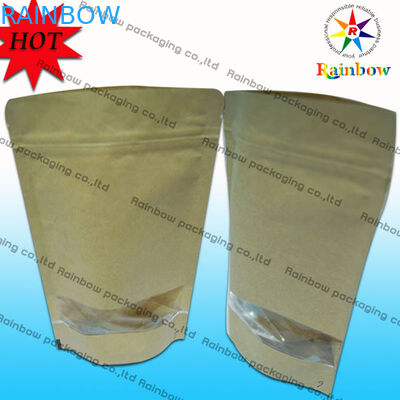 식사 포장을 위한 창을 가진 브라운 지플락 Kraft에 의하여 주문을 받아서 만들어진 종이 봉지를 위로 서 있으십시오