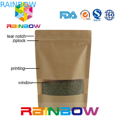 브라운 Kraft 종이 창을 가진 주문을 받아서 만들어진 종이 봉지 Doypack 지플락 건조한 식품 포장 부대
