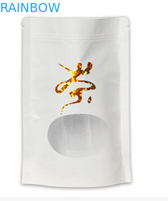 편평한 바닥 백색 kraft 종이는 지퍼 지플락 mylar 및 창을 가진 부대를 위로 서 있습니다