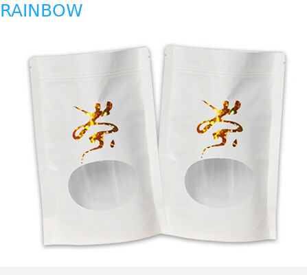 편평한 바닥 백색 kraft 종이는 지퍼 지플락 mylar 및 창을 가진 부대를 위로 서 있습니다