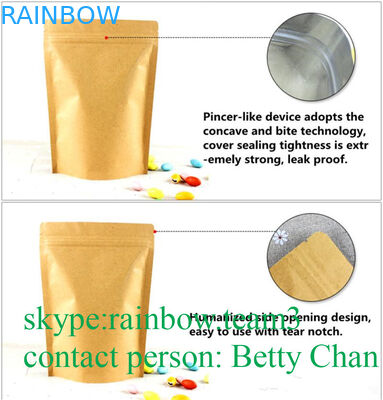 창/Doypack를 가진 촉진 브라운 Kraft 종이 봉지는 Sealable 티백을 가열합니다