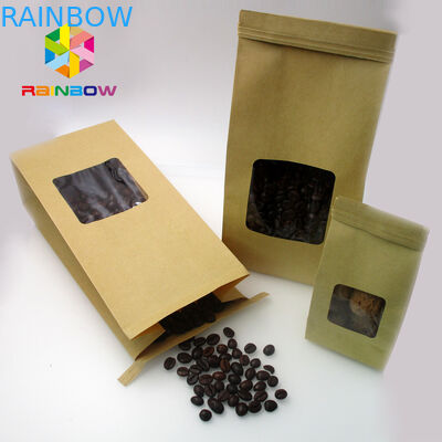 관례는 포일에 의하여 일렬로 세워진 Kraft 종이를 위로 서 있습니다 커피 콩을 위한 명확한 창을 가진 주머니 부대를 인쇄했습니다