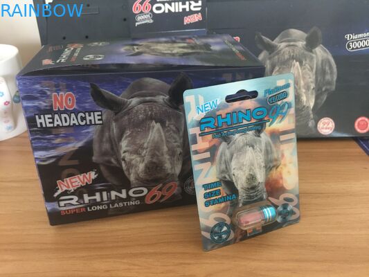 뜨거운 판매 코뿔소 3D 효력을 가진 카드와 전시 상자를 포장하는 남성 증진 알약