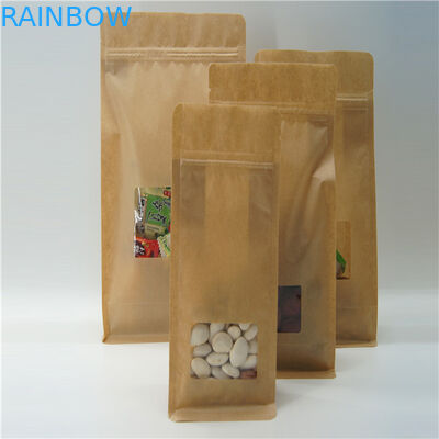 명확한 창, Zip 자물쇠 커피 주머니를 가진 브라운 정연한 Kraft 종이 봉지