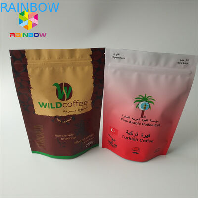 주문 그램은 알루미늄 호일 음식 급료 커피 콩 분말 부대에 위로 불에 구워진 커피 팩 Mylar 주머니 광택이 없는 완성되는 서 있습니다