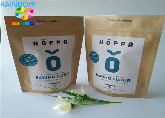 지플락 주문을 받아서 만들어진 인쇄한 kraft 종이는 명확한 창을 가진 주머니 육포 식사 플레스틱 포장 부대를 위로 서 있습니다