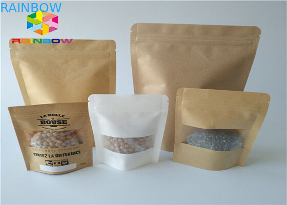 지플락 주문을 받아서 만들어진 인쇄한 kraft 종이는 명확한 창을 가진 주머니 육포 식사 플레스틱 포장 부대를 위로 서 있습니다