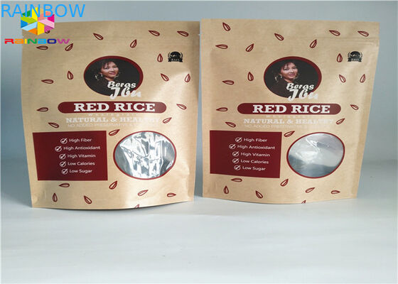 지플락 관례는 음식이 창을 가진 주머니 브라운 Kraft 종이를 위로 서 있는 종이 봉지를 인쇄했습니다