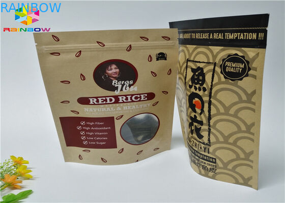 지플락 관례는 음식이 창을 가진 주머니 브라운 Kraft 종이를 위로 서 있는 종이 봉지를 인쇄했습니다