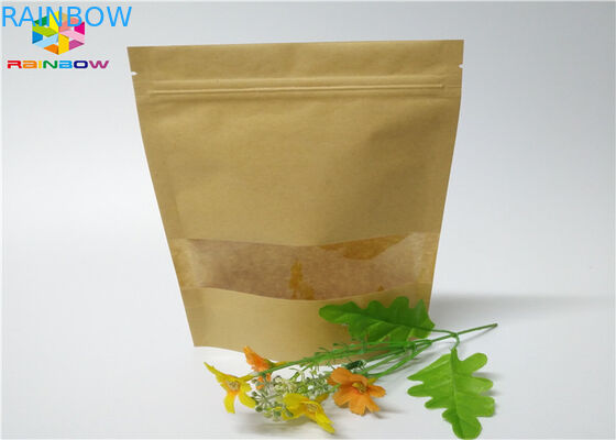 지플락 관례는 음식이 창을 가진 주머니 브라운 Kraft 종이를 위로 서 있는 종이 봉지를 인쇄했습니다