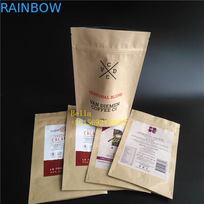 명확한 창을 가진 브라운 Kraft 종이 지퍼 주머니를 포장하는 잎 로고에 의하여 인쇄되는 티백