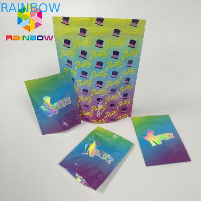 방습 지퍼 주머니 부대 RUNTZ 다채로운 Mylar 레이저 홀로그램 Zip 자물쇠를 위로 서 있으십시오