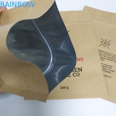 Kraft 갈색 포장지 식사 부대 포장은 지퍼를 가진 주머니 편평한 바닥을 위로 서 있습니다