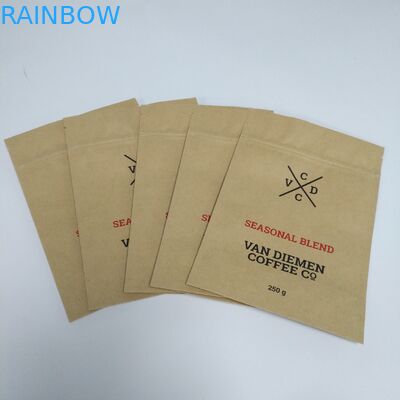 Kraft 갈색 포장지 식사 부대 포장은 지퍼를 가진 주머니 편평한 바닥을 위로 서 있습니다