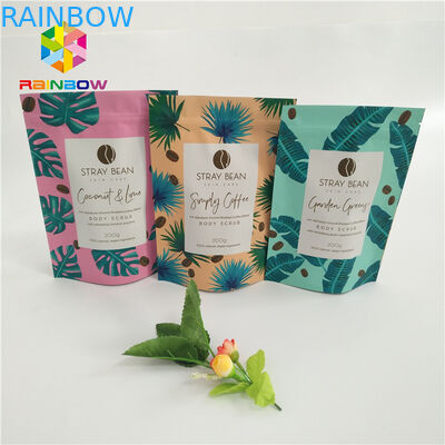 palstic 백색 지퍼에 의하여 박판으로 만들어진 1회분의 커피 봉지는 분명히 500g 1kg 3kg를 위해 포장하는 지플락 눈물 노치를 가진 주머니를 위로 서 있습니다