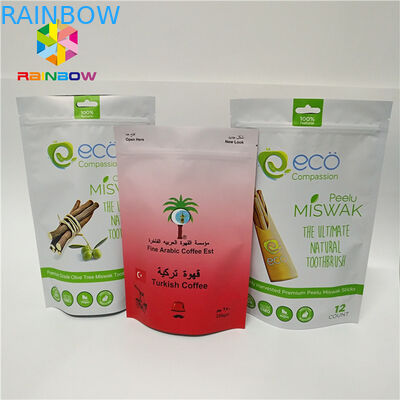 박판으로 만들어진 포일 bas 지퍼 부대는 주머니 포장 관례에 의하여 인쇄된 비닐 봉투 커피 주머니 플라스틱 뜨거운 판매를 위로 서 있습니다