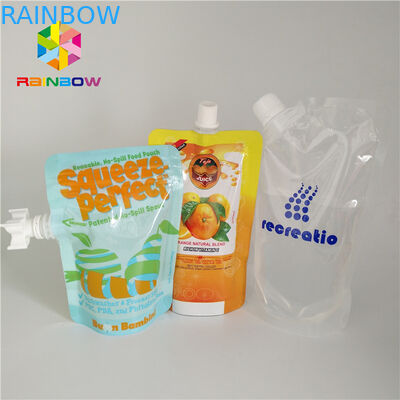 플라스틱 음료 액체 주둥이 부대, 과일 주스 음료는 모자를 가진 주머니를 위로 서 있습니다