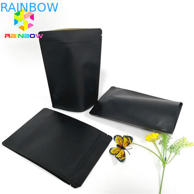 주문 로고를 포장하는 Kraft 까만 종이 봉지는 주머니 재상할 수 있는 Zip 자물쇠를 위로 서 있습니다