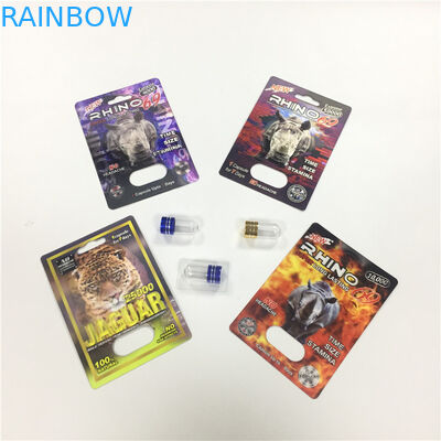 코뿔소 8/11/25 전시 물집 카드 패킹 남성 증진 성과 알약 3d는 콘테이너를 비웁니다