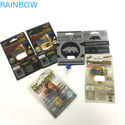 코뿔소 8/11/25 전시 물집 카드 패킹 남성 증진 성과 알약 3d는 콘테이너를 비웁니다