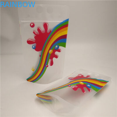 튼튼한 명확한 주스 우유 바닥 삼각천 부대는 손잡이를 가진 포일 주머니를 위로 서 있습니다