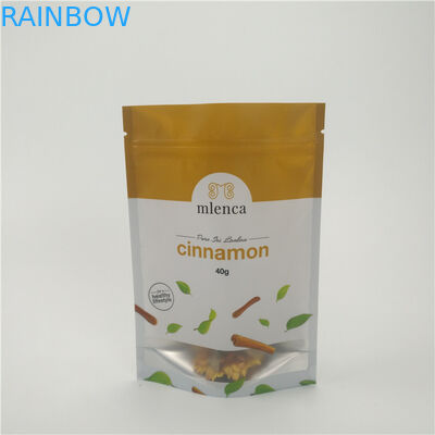 광택이 없는 백색 배경 지퍼 화장용 부대는 Doypack 40g 계피를 위로 서 있습니다