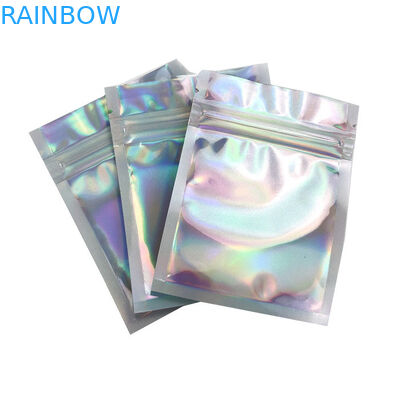 Three Side Seal Flat Pouches Holographic Packaging Noni Bags For Packing Eyeshadow /Beauty Products With Handle