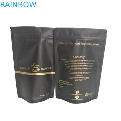 Matte Black Finish Foil Stand Up Zipper Packaging Bag Coffee Bag With Gold Strips