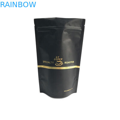 Matte Black Finish Foil Stand Up Zipper Packaging Bag Coffee Bag With Gold Strips