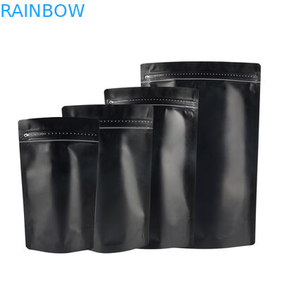 Matte Black Finish Foil Stand Up Zipper Packaging Bag Coffee Bag With Gold Strips