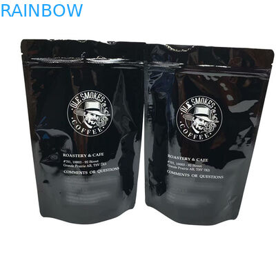 커피 빈스는 광택이 나는 검정색의 지퍼 관습 인쇄된 팁 100g 500g 1 킬로그램을 견딥니다