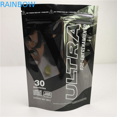 광택이 나는 검정색의 알루미늄 호일 마일라 플라스틱 스탠딩 파우치 주문 제작된 로고