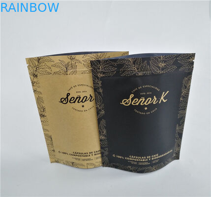 Dry Food Coffee Brown Kraft Paper Stand Up Pouch Gravure Printed
