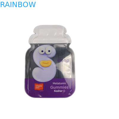 Cb 사용자 정의 모양 3 측면 인감 포일 포장 고무 같은 사탕 플랫 가방 지퍼 잠금 가방을 포장하는 사용자 정의 플라스틱 파우치