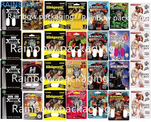 Rhino 10K/100K/69 알약 종이상자 분홍색 고양이 알약을 위한 3D 물집 Rhino 포장 카드