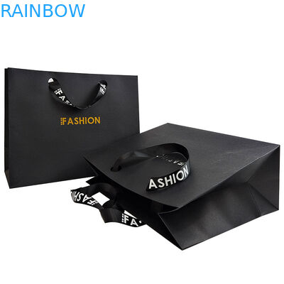 맞춤형 브랜드 로고 럭셔리 검은 종이 의류 포장 선물 쇼핑 가방 종이 포장