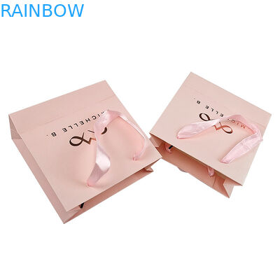 주문 인쇄 로고 우아 하얀 검은 선물 종이 가방 고급 의류 부티크 종이 쇼핑 가방 리본 손잡이