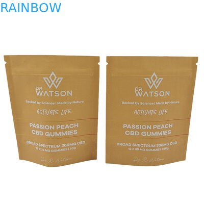 핫 세일 주문 디자인 인쇄 바이오 분해 스탠드 업 크래프트 종이 가방 친환경 Gummie 사탕 포장