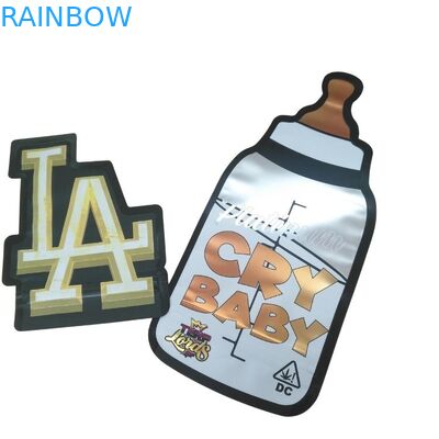 맞춤형 인쇄 어린이 보호 Ziplock 홀로그램 다이 커트 마이러 가방 3.5g 특수 모양 고무 사탕 식용 포장 가방