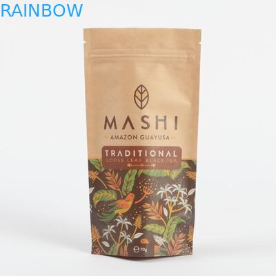 바이오 분해 가능한 Kraft 종이 차와 커피 가루를위한 서드업 지프 잠금 포장 봉지