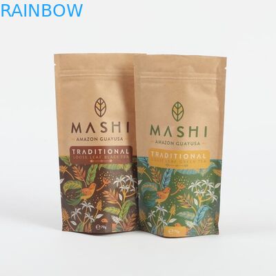 바이오 분해 가능한 Kraft 종이 차와 커피 가루를위한 서드업 지프 잠금 포장 봉지