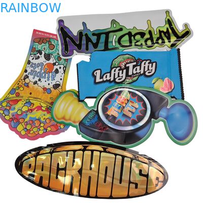 다시 닫을 수 있는 지퍼 홀로그램 모양 다이 커트 마이러 가방 알루미늄 필름 열 봉인 다이 커트 불규칙 봉지 버섯 고기