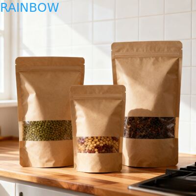 맞춤형 생분해성 방습 스탠드업 파우치 크라프트 종이 봉투 (식품 포장용)