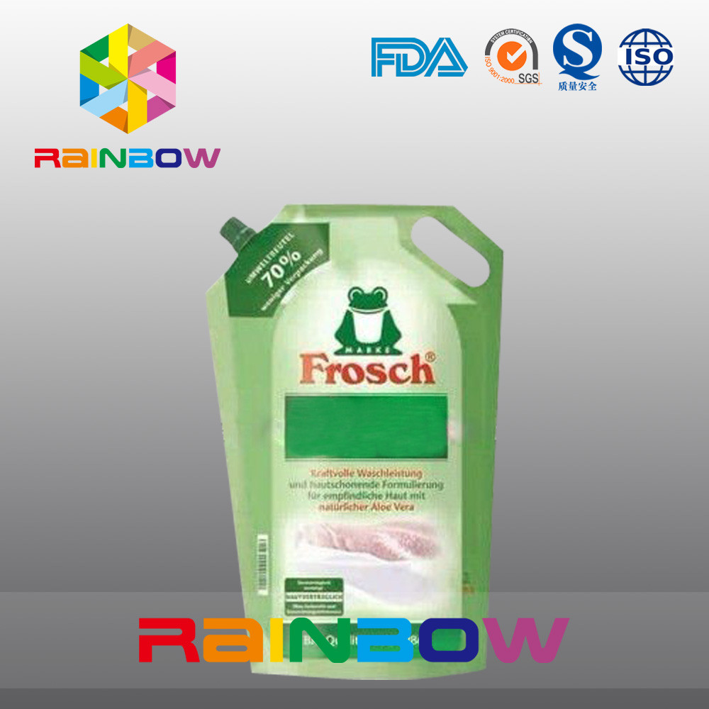 알루미늄 호일은 세탁제 포장을 위한 손 구멍을 가진 주둥이 주머니를 위로 서 있습니다