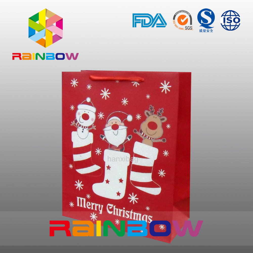 빨강은 인쇄된 빨강 밧줄/귀여웠던을 가진 종이 봉지 크리스마스 선물 부대를 주문을 받아서 만들었습니다