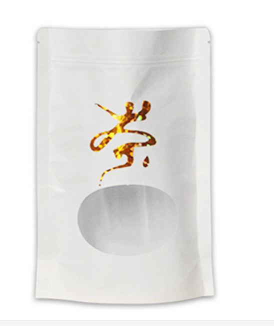 편평한 바닥 백색 kraft 종이는 지퍼 지플락 mylar 및 창을 가진 부대를 위로 서 있습니다