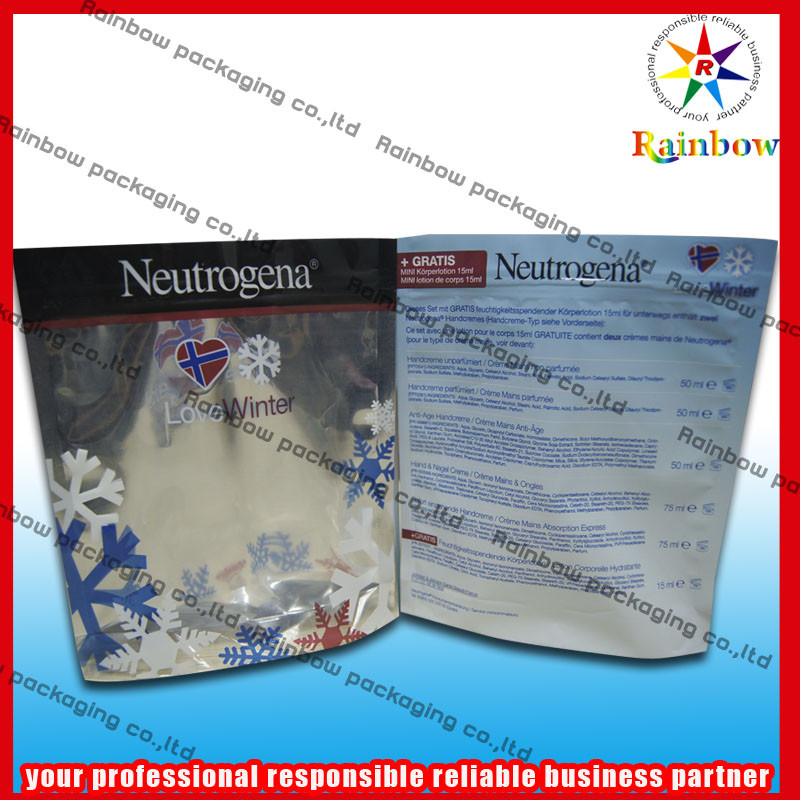 포일은 진주 분말을 위한 Ziplock로 재생된 화장용 포장 부대를 위로 서 있습니다