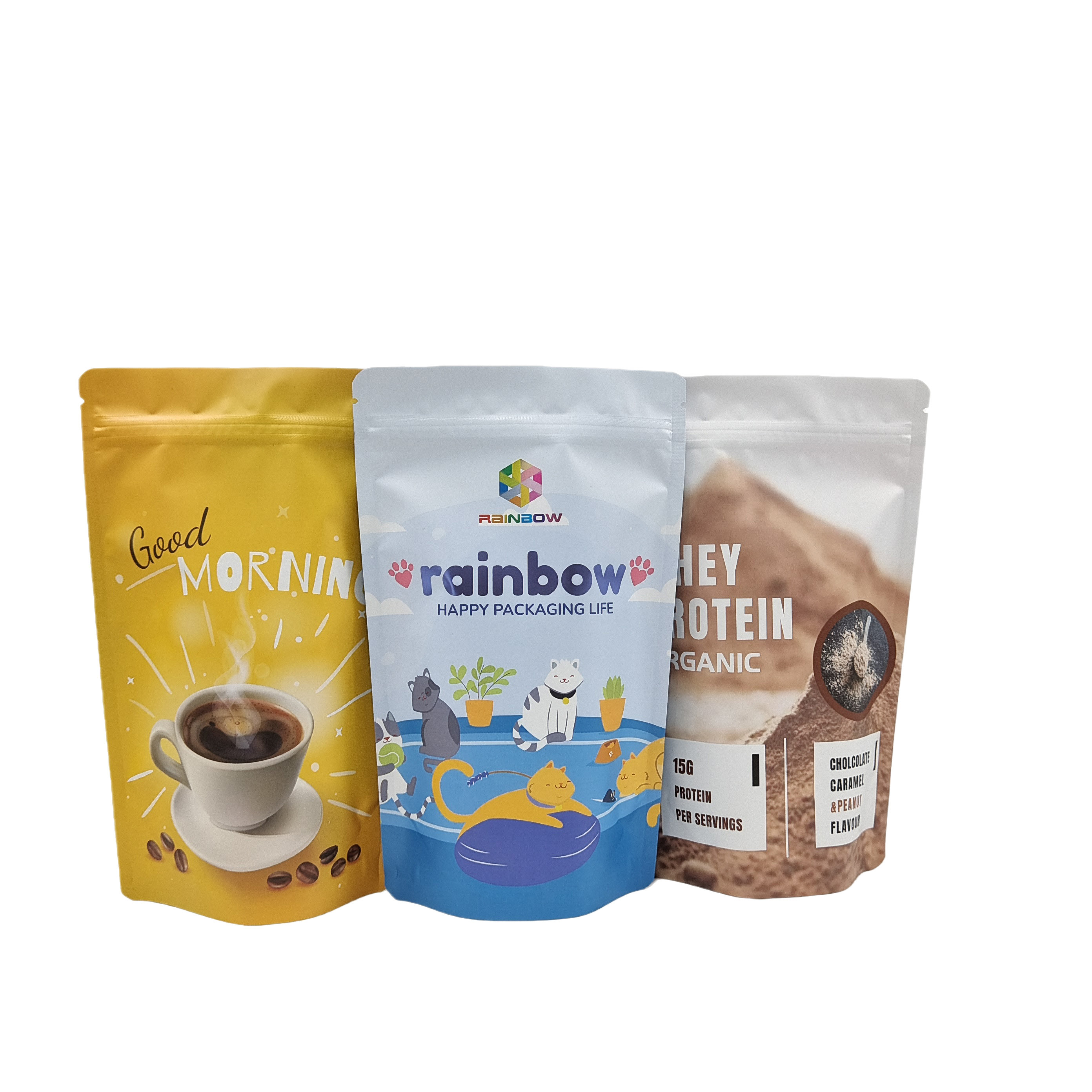 식용 플레스틱 포장 알루미늄 호일 지퍼는 식사 과자 단백질 분말을 위한 부대를 위로 서 있습니다