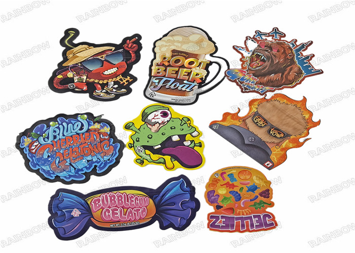 지플록식 3.5g 캔디 쿠키 봉지와 에더블 마일라 봉지 다이 컷 페셜 모양이 형성된 플라스틱 파우치